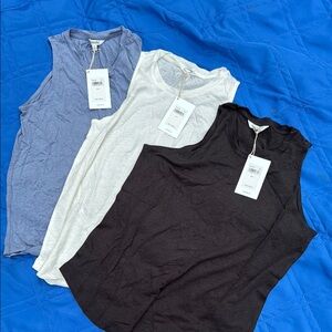 Splendid Sleeveless Muscle Tees in Blue and Gray with Mandarin Collar